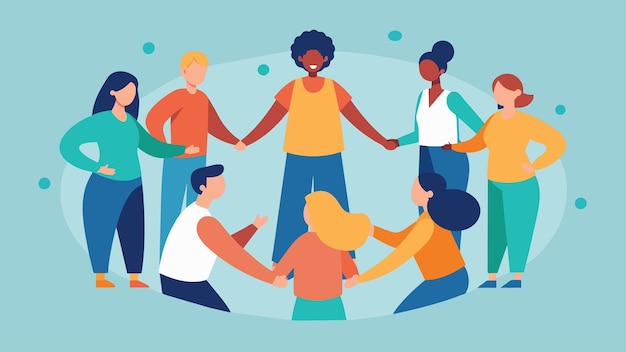 Vecteur un groupe d'individus se tenant par la main formant un cercle de soutien alors qu'ils écoutent et éprouvent de l'empathie pour