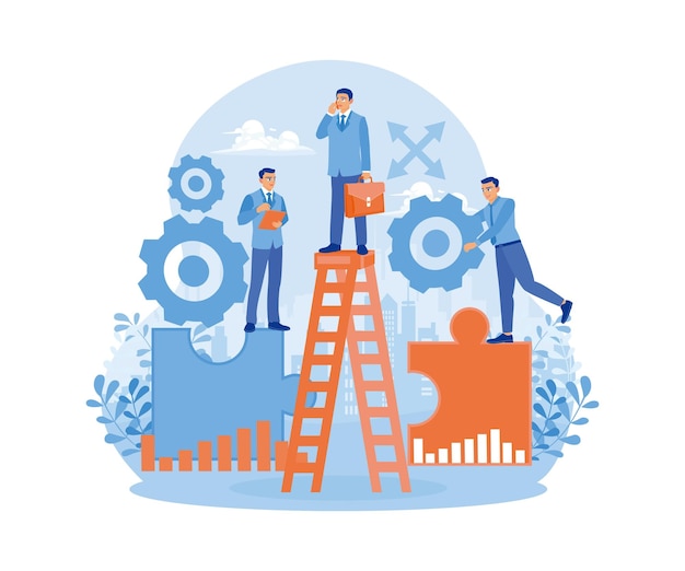 Un groupe de jeunes entrepreneurs travaille ensemble pour résoudre un problème Planifier des stratégies commerciales vers des objectifs Conception de travail d'équipe Illustration vectorielle plate