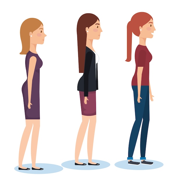 Vecteur groupe de jeunes femmes poses et styles vector illustration design