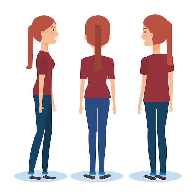 groupe de jeunes femmes poses et styles vector illustration design
