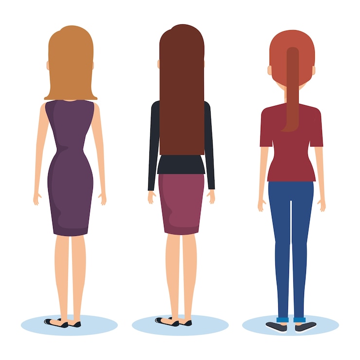 Vecteur groupe de jeunes femmes poses et styles vector illustration design