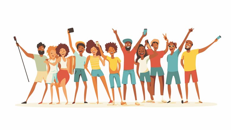 Vecteur un groupe de jeunes heureux dansant et s'amusant illustration vectorielle