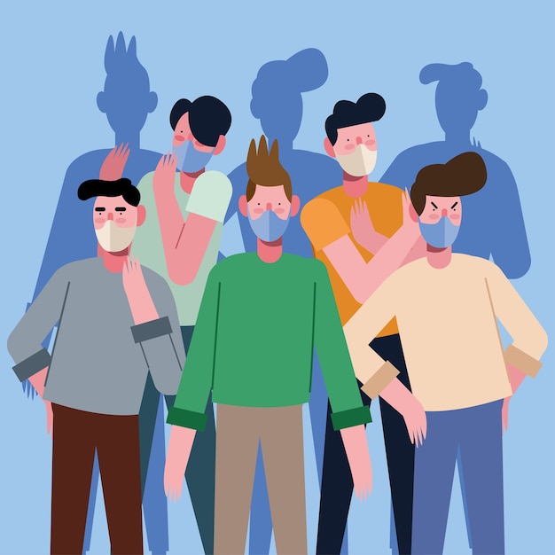 groupe de jeunes hommes portant des masques médicaux illustration design