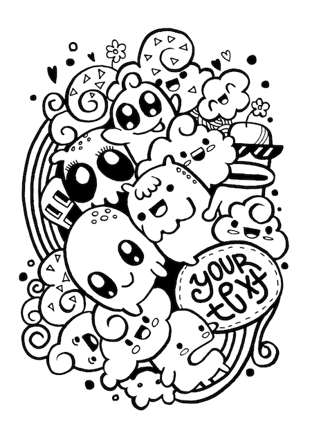 Groupe De Joyeux Doodle Monstre