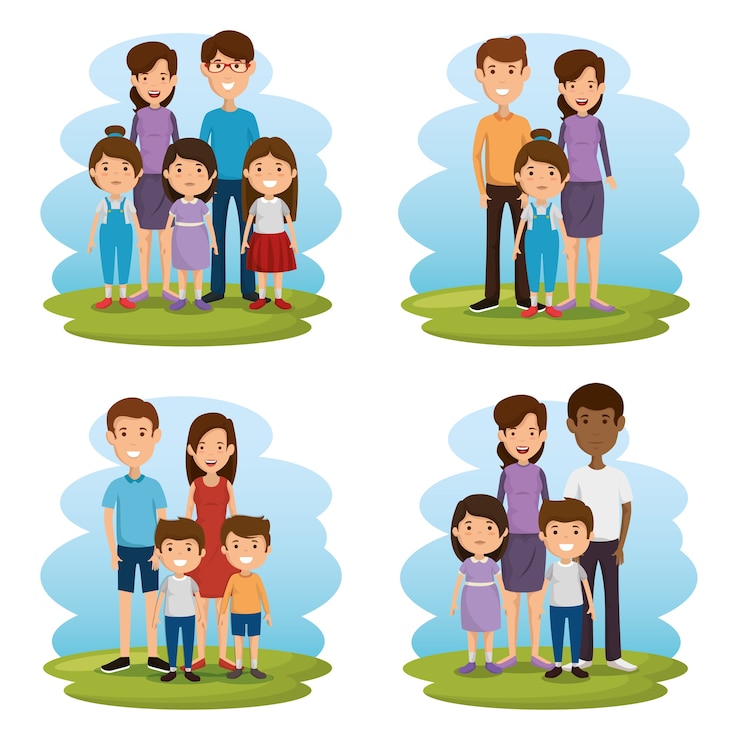 Vecteur groupe de membres de la famille avatars caractères