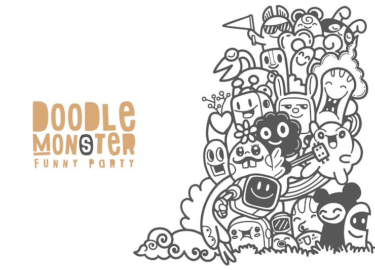 Vecteur groupe de monstres pour votre conception. modèle de brochure publicitaire. doodle drôle