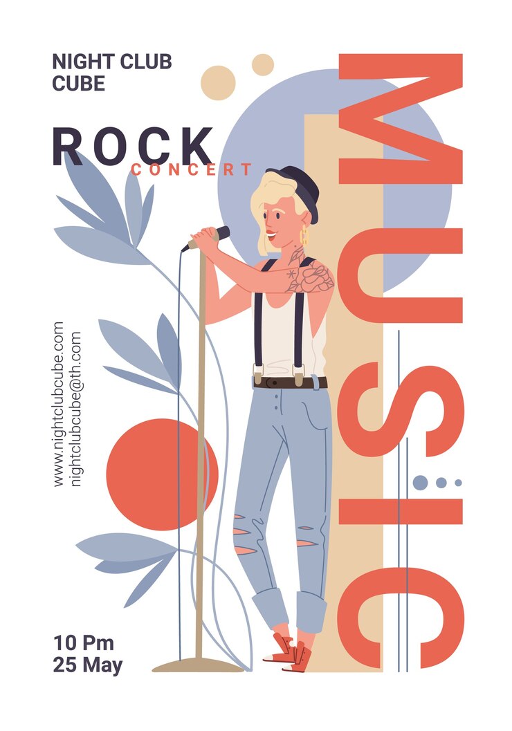 groupe de musique de caractère live rock, concept en ligne web affiche bannière élégante jazz.