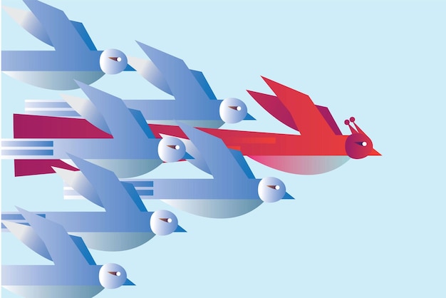 Groupe d'oiseaux Concept de leadership et de compétition Illustration vectorielle de graphisme plat