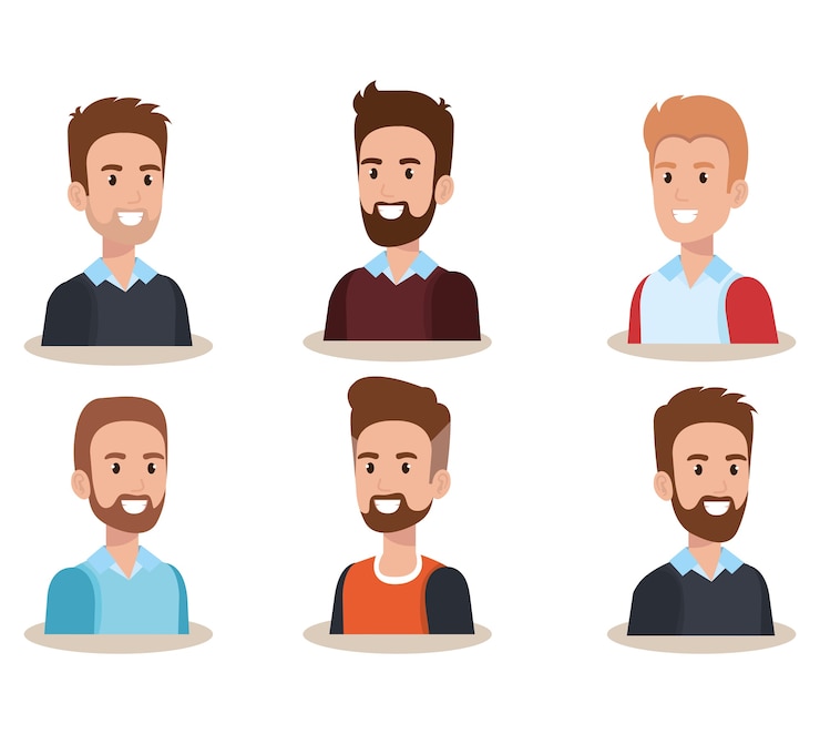 Vecteur groupe de personnages avatars hommes