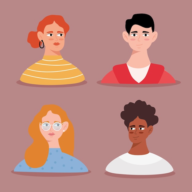 Vecteur groupe de personnages avatars de jeunes