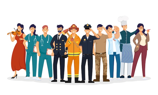 Groupe De Personnages D'avatars De Professions De Travailleurs