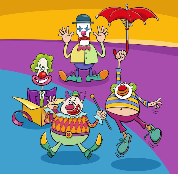 Groupe De Personnages De Dessins Animés Drôles De Clowns Et De Comédiens