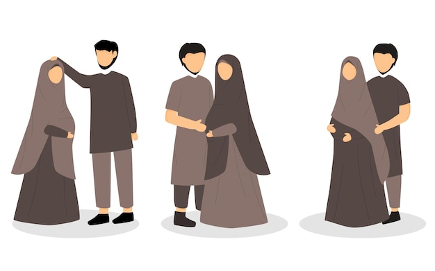 Un groupe de personnages de grossesse en couple musulman