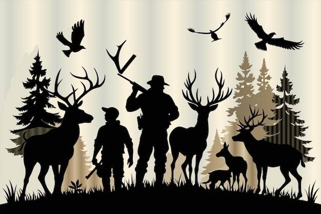 un groupe de personnes avec des cerfs et des cerfs dans la forêt