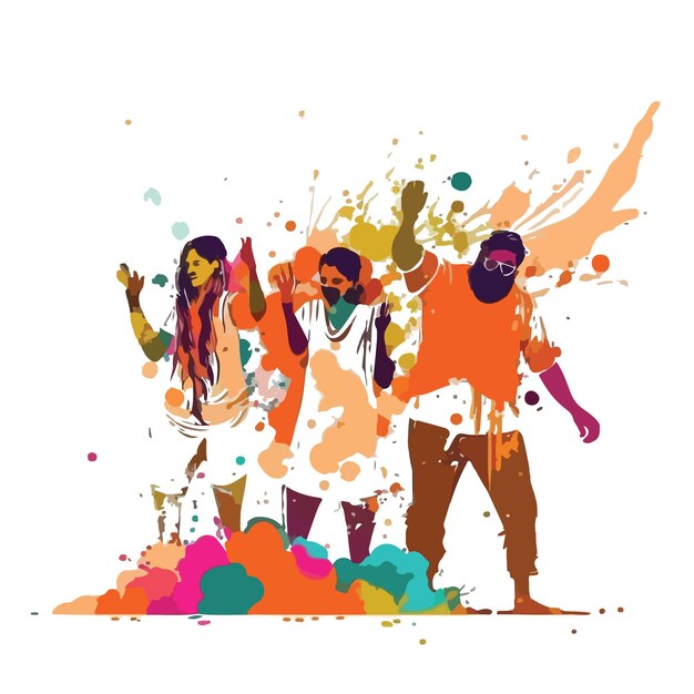 Vecteur un groupe de personnes devant des éclaboussures de peinture colorées.