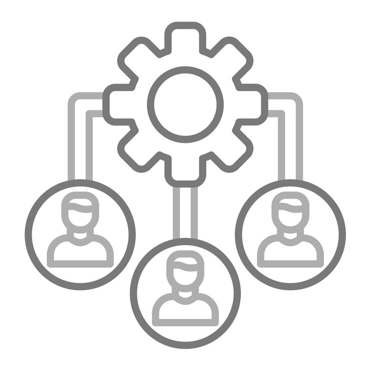 Vecteur un groupe de personnes avec des engrenages et des engrenage dans un cercle