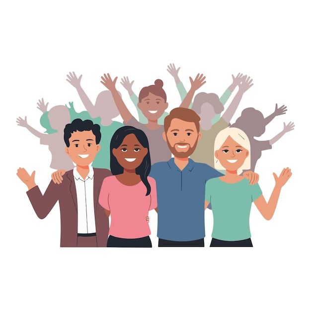 Groupe de personnes heureuses, icône vectorielle sur fond blanc