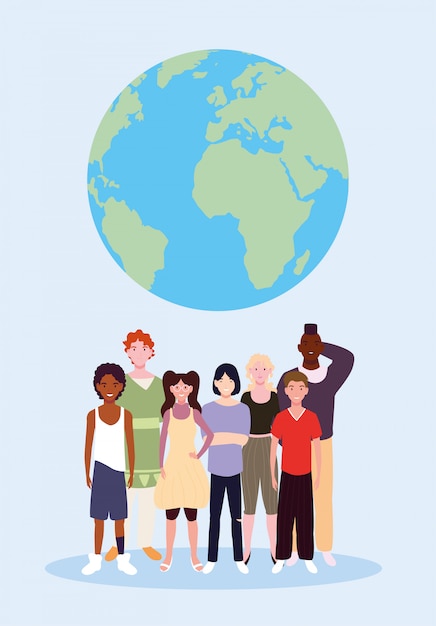 Groupe de personnes avec la planète Terre