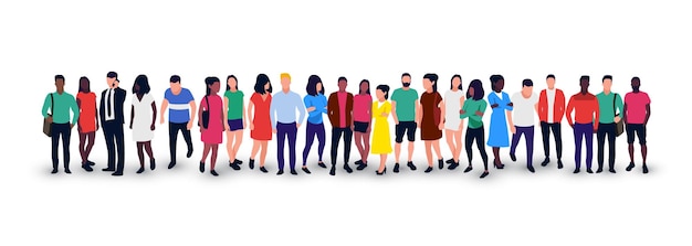 Groupe de personnes restant en ligne concept d'équipe foule de personnes