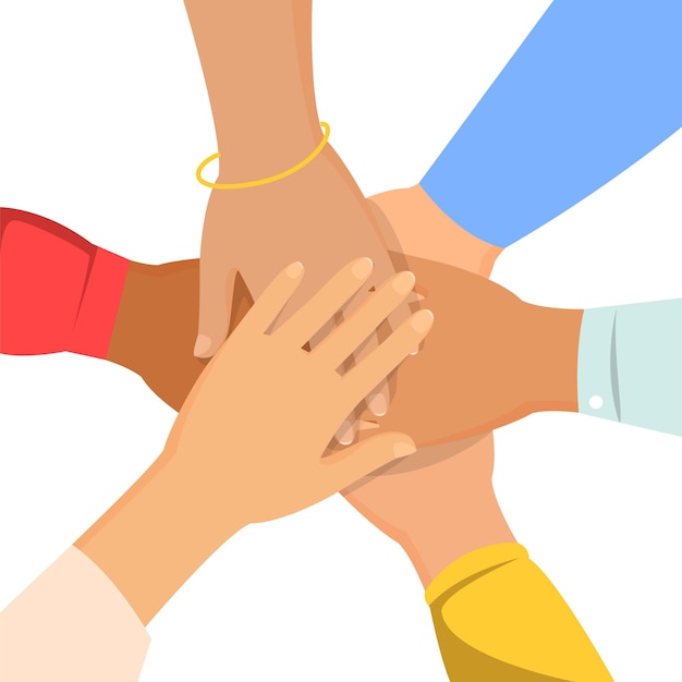 Groupe de personnes se tiennent la main.
