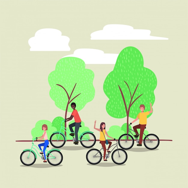 groupe de personnes à vélo dans le parc