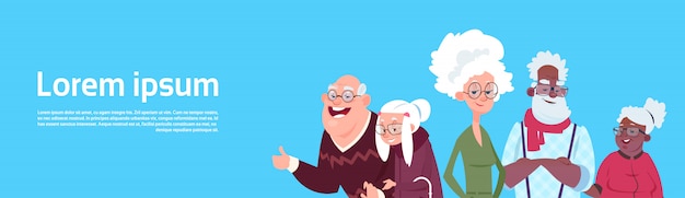 Groupe de race mixte de personnes âgées grand-père et grand-mère modernes