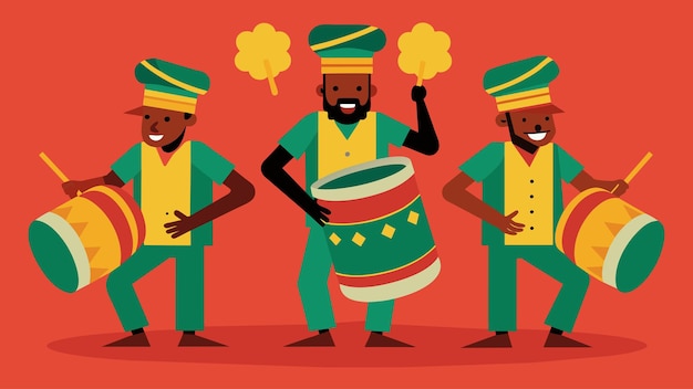 Vecteur un groupe de reggae remplissant l'air de rythmes soul avec des tambours bongo fabriqués à partir de vieilles boîtes de peinture