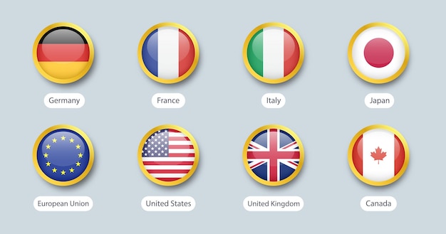 Le groupe des sept drapeaux drapeau du G7 avec les noms des pays membres