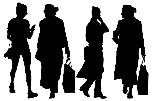 Groupe De La Silhouette Filles Avec Sac