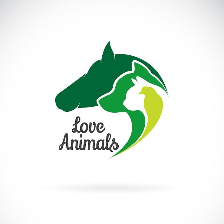Vecteur groupe de vecteur d'animaux perroquet chat cheval chien isolé sur fond blanc