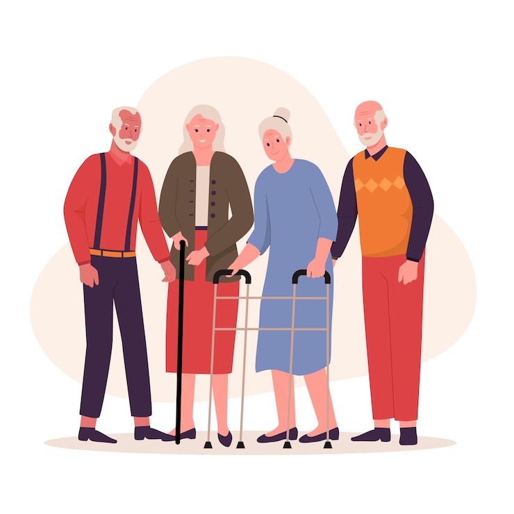 Vecteur groupe vectoriel de jeu de vecteurs de personnages de dessins animés grand-père et grand-mère