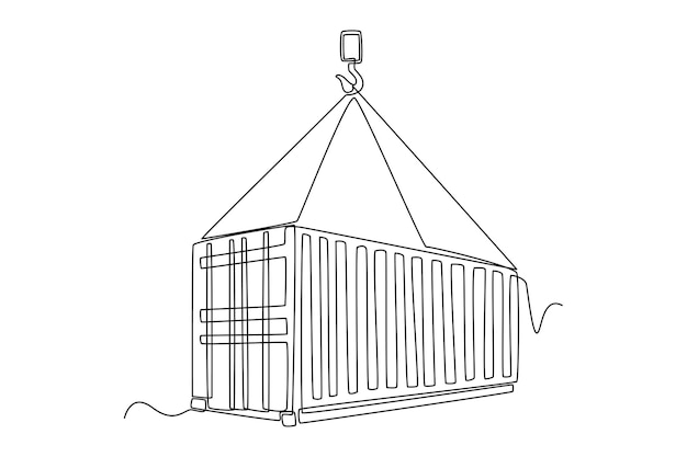 Vecteur grue de dessin en ligne continue soulevant le chargement de conteneurs au port cargo concept illustration graphique vectorielle de conception de dessin à une seule ligne