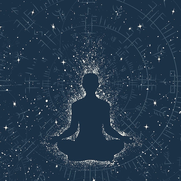 Grunge ligne de méditation du corps dans l'espace sombre