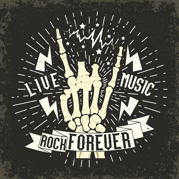 Vecteur grunge monochrome rock musique impression hipster étiquette vintage design graphique avec effet grunge rockmusic tee impression timbre design tshirt impression lettrage oeuvre vecteur