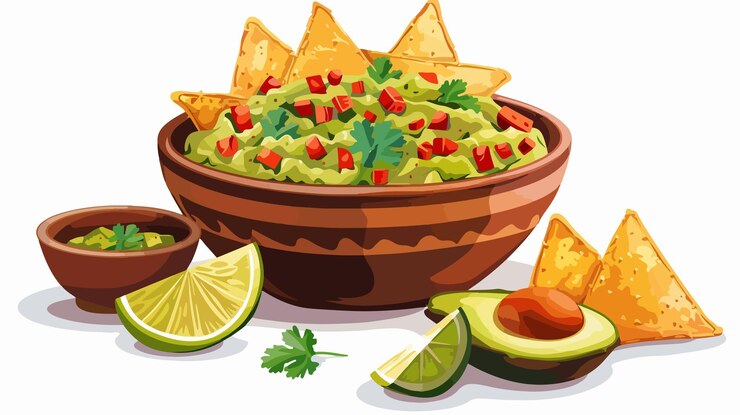 Vecteur guacamole mexicain traditionnel avec des chips de nacho