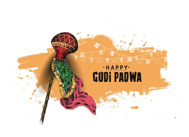 Gudi Padwa Marathi Festival du Nouvel An Illustration vectorielle de croquis dessinés à la main