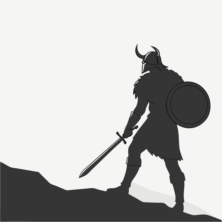 Vecteur le guerrier viking sur la colline