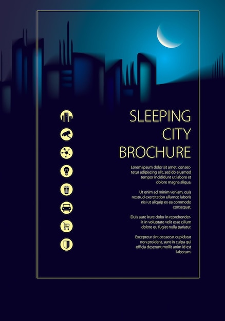 Vecteur guide touristique de la ville de nuit. brochure, flyer, couverture, affiche ou modèle de guide. illustration moderne vectorielle.