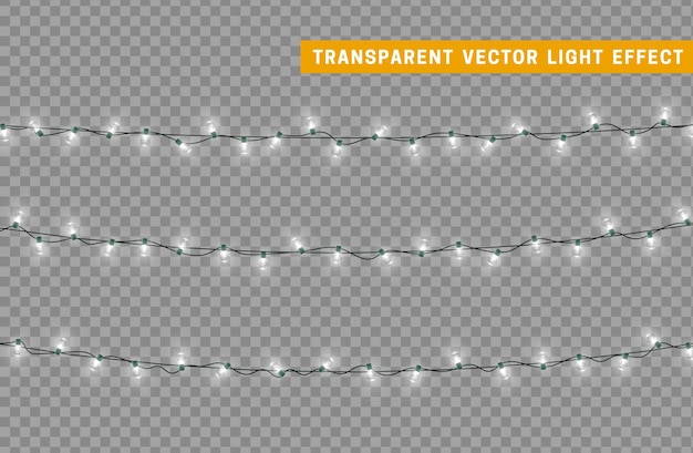 Guirlande De Décoration Isolée De Lumières De Noël. Lampes Brillantes Ampoule Led Au Néon De Couleur. Décor De Vacances De Noël. Effet De Lumière De Conception 3d Réaliste. Lampes Guirlandes Nouvel An élément Décoratif. Illustration Vectorielle