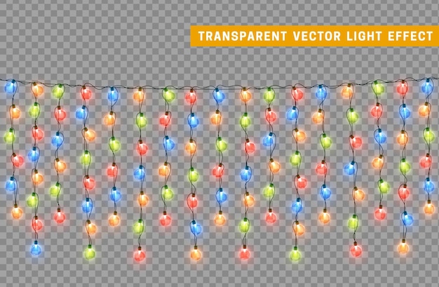 Guirlande De Décoration Isolée De Lumières De Noël. Lampes Brillantes Ampoule Led Au Néon De Couleur. Décor De Vacances De Noël. Effet De Lumière De Conception 3d Réaliste. Lampes Guirlandes Nouvel An élément Décoratif. Illustration Vectorielle