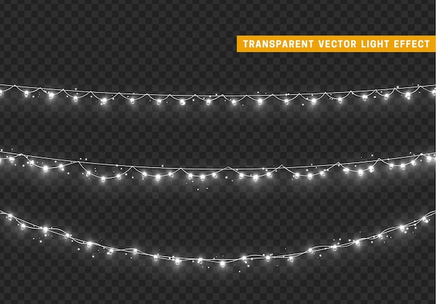 Guirlande De Décoration Isolée De Lumières De Noël. Lampes Brillantes Ampoule Led Au Néon De Couleur. Décor De Vacances De Noël. Effet De Lumière De Conception 3d Réaliste. Lampes Guirlandes Nouvel An élément Décoratif. Illustration Vectorielle