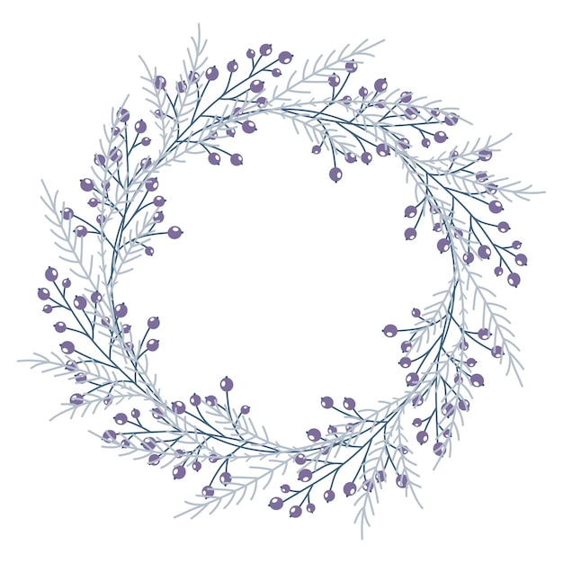 Guirlande Dessinée à La Main De Noël Avec Des Baies Et Des Branches D'arbres De Noël éléments Floraux Confortables D'hiver Cadres Floraux Vectoriels Illustration De Bonne Année Isolée Sur Fond Blanc