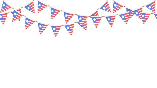 Guirlande Drapeau Usa. Fanions Patriotiques Américains Répétant La Chaîne. Décoration De Banderoles De Fête Américaines.