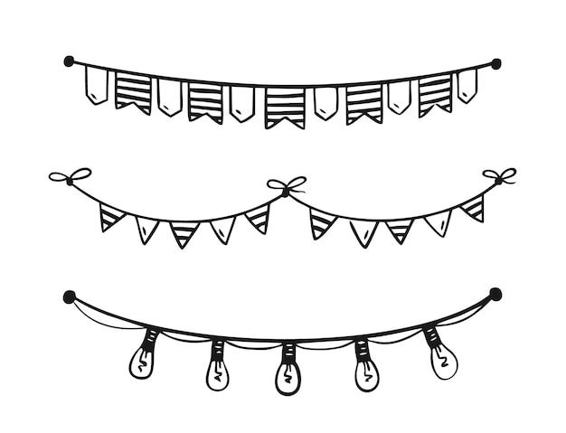 Vecteur guirlande festive peinte dans un style doodle isolé sur fond blanc vecteur pour anniversaire