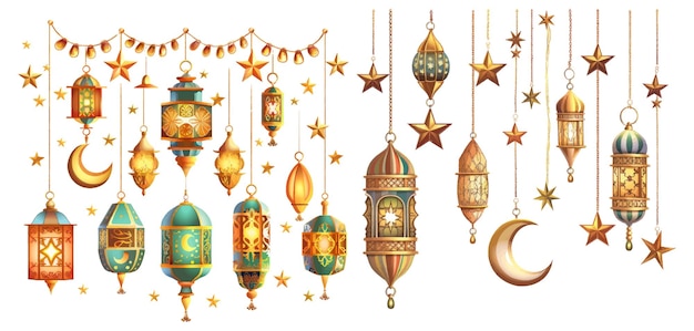 Vecteur la guirlande des lanternes orientales traditionnelles arabes du ramadan kareem