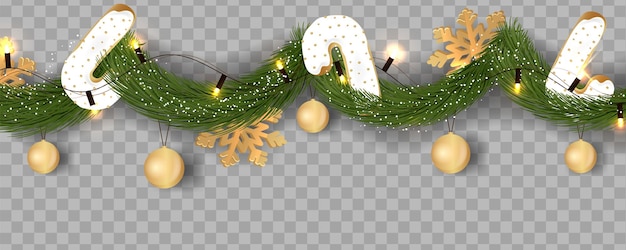 Guirlande De Noël Décorative Sans Couture Avec Des Branches De Conifères Et Une Veille De Noël En Pin à Chaîne Lumineuse Rougeoyante