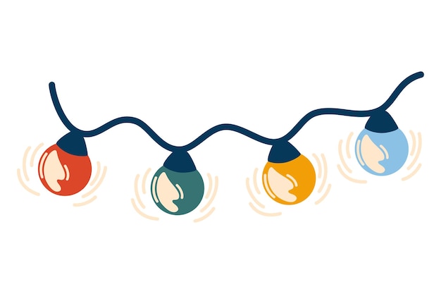 Guirlande De Noël Avec Des Lanternes Guirlande Colorée Pour Les Vacances De Décoration Intérieure Et Nouvel An Illustration Vectorielle Dessinée à La Main Isolée Sur Fond Blanc