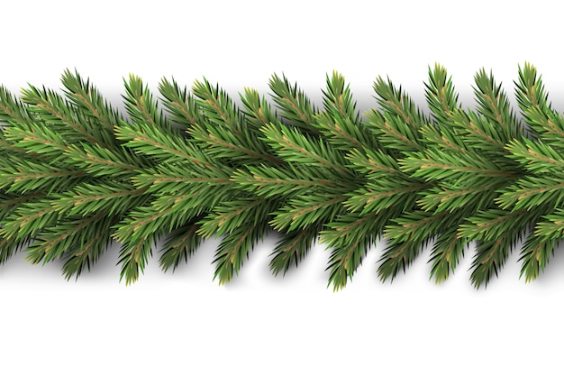 Vecteur une guirlande réaliste et détaillée du nouvel an a fait des branches de pin pour créer des cartes postales, des bannières pour les éléments de décoration du site réaliste de noël.