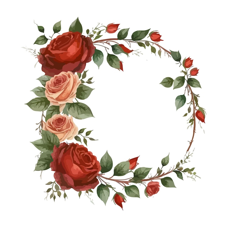 Vecteur guirlande de roses rouges aquarelle pour carte d'invitation