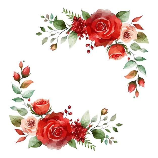 Vecteur guirlande de roses rouges aquarelle pour carte d'invitation